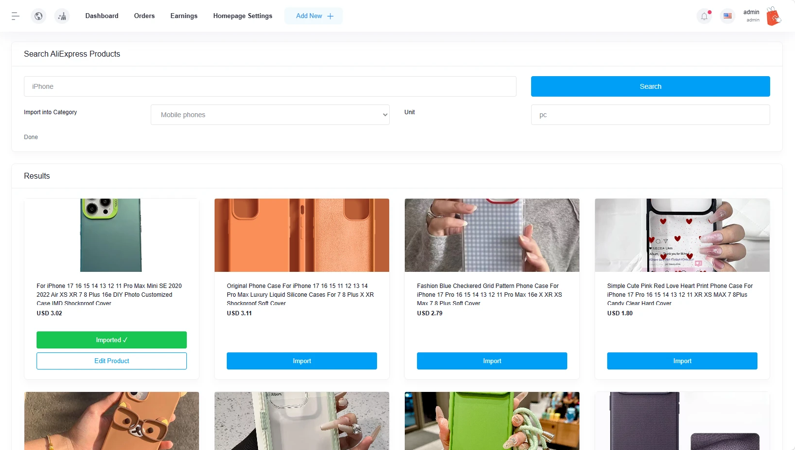 Import results with one product already imported
